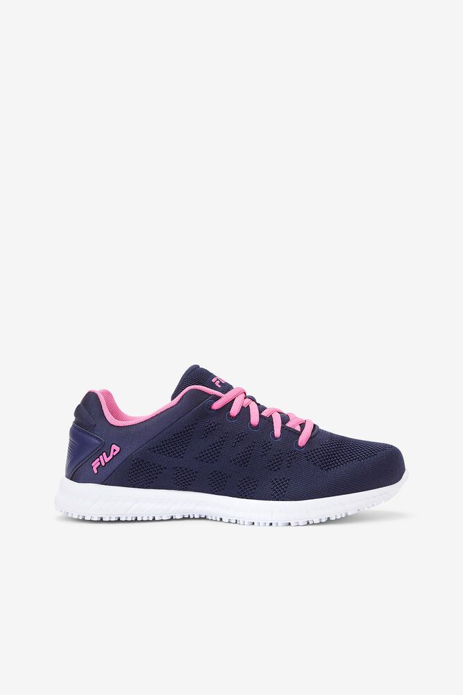 Fila Memory Techknit Slip And Water Resistant Navy/Pink Work Shoes Womens - NZ 05243-LIBA